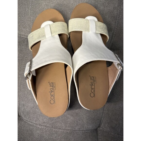 New Corkys Top Secret Wedge Sandals Size 7 White Slip On Adjustable Buckle - Picture 10 of 11